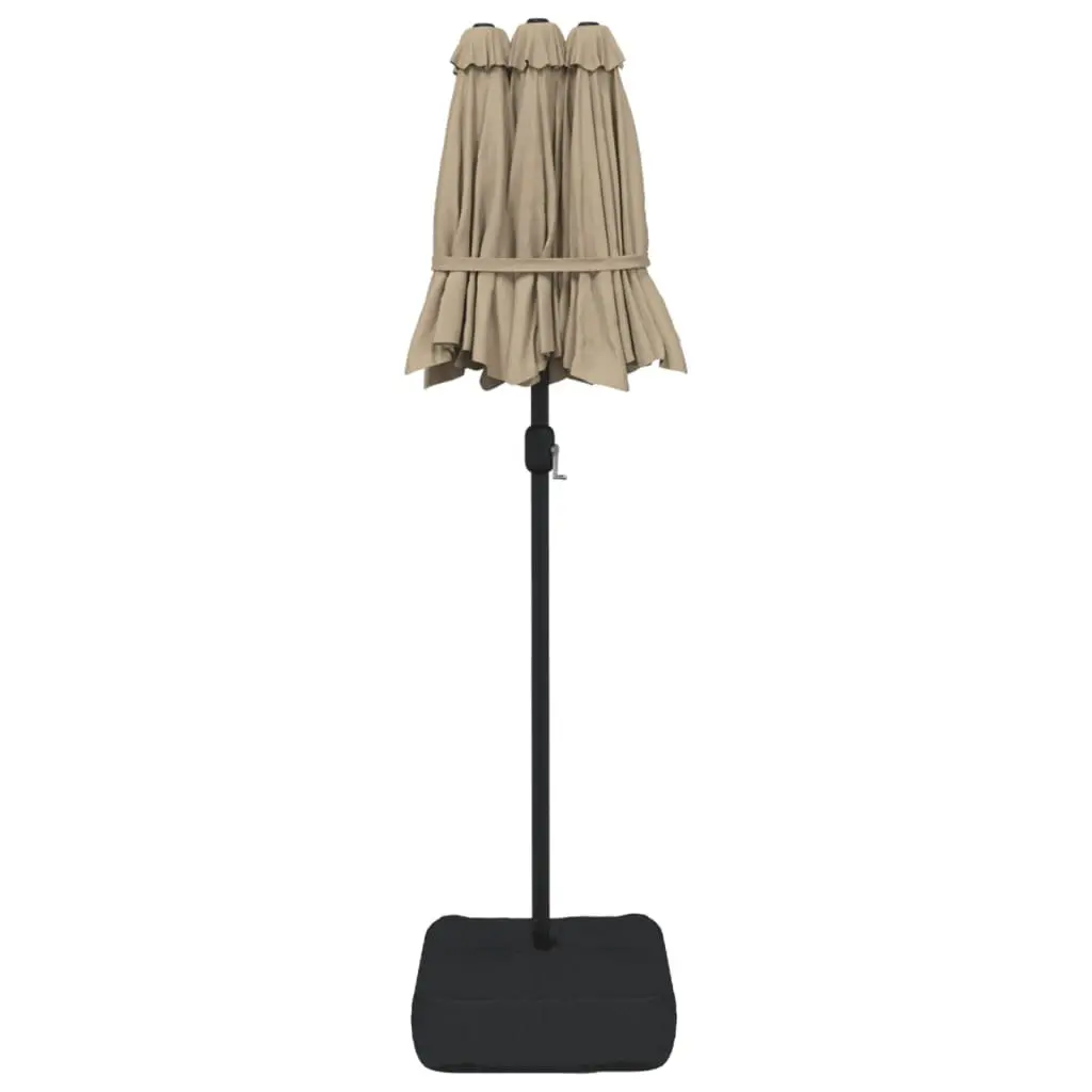 Double-Head Garden Parasol with LED Lights Polyester 316x145cm Taupe