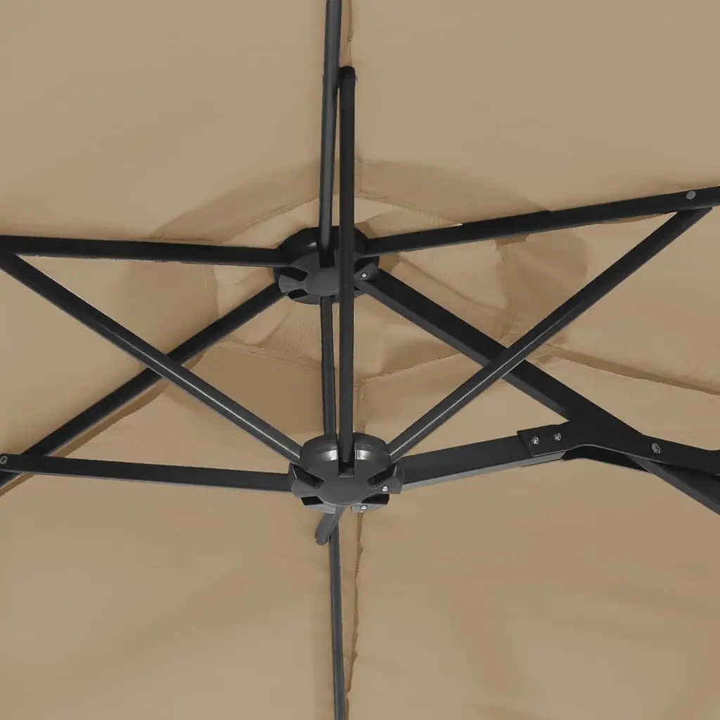 Double-Head Garden Parasol with LED Lights Polyester 316x145cm Taupe