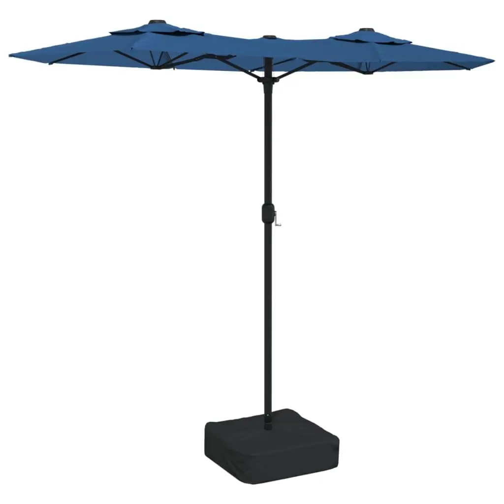 Double-Head Garden Parasol UV-Protective Polyester 316 x 145 cm Azure Blue Outdoor Shade Umbrella with LED Lights