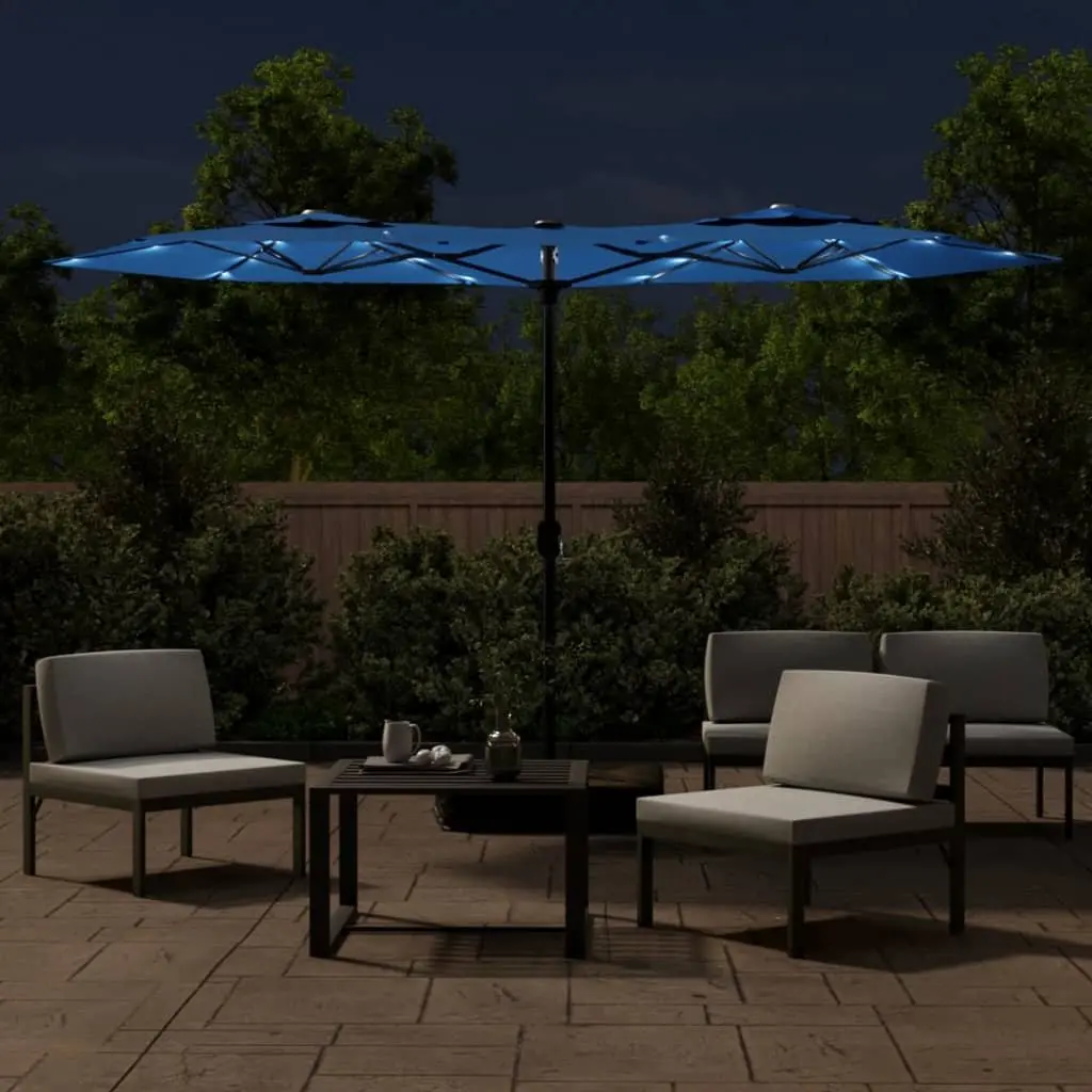 Double-Head Garden Parasol UV-Protective Polyester 316 x 145 cm Azure Blue Outdoor Shade Umbrella with LED Lights