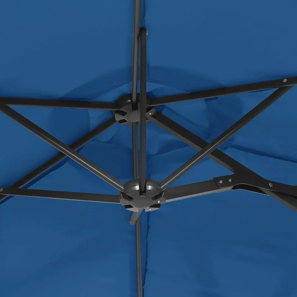 Double-Head Garden Parasol UV-Protective Polyester 316 x 145 cm Azure Blue Outdoor Shade Umbrella with LED Lights