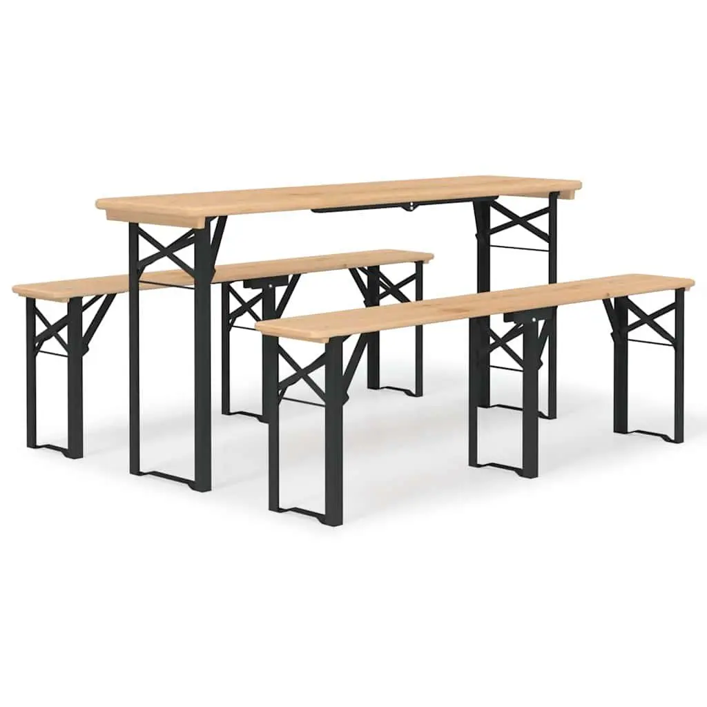 3 Piece Folding Beer Table Set Solid Fir Wood Brown