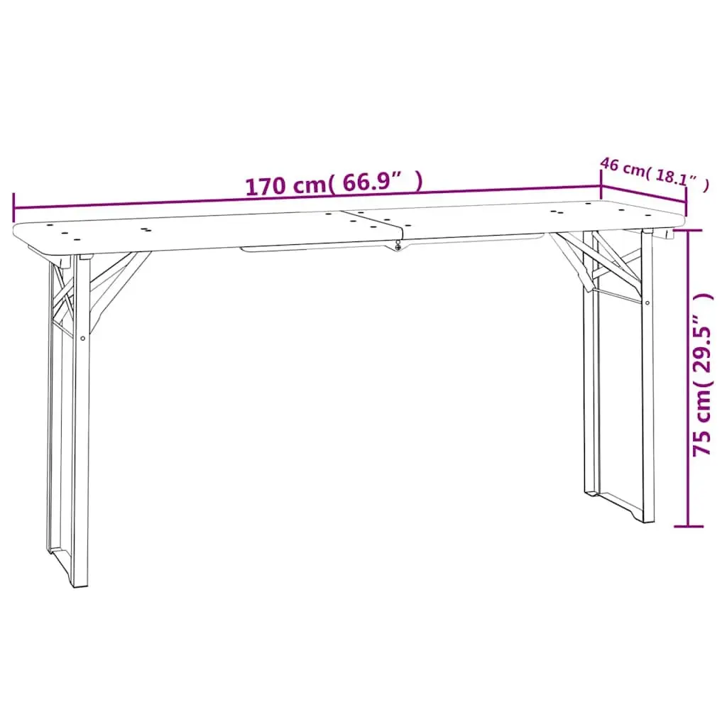 3 Piece Folding Beer Table Set Solid Fir Wood Brown