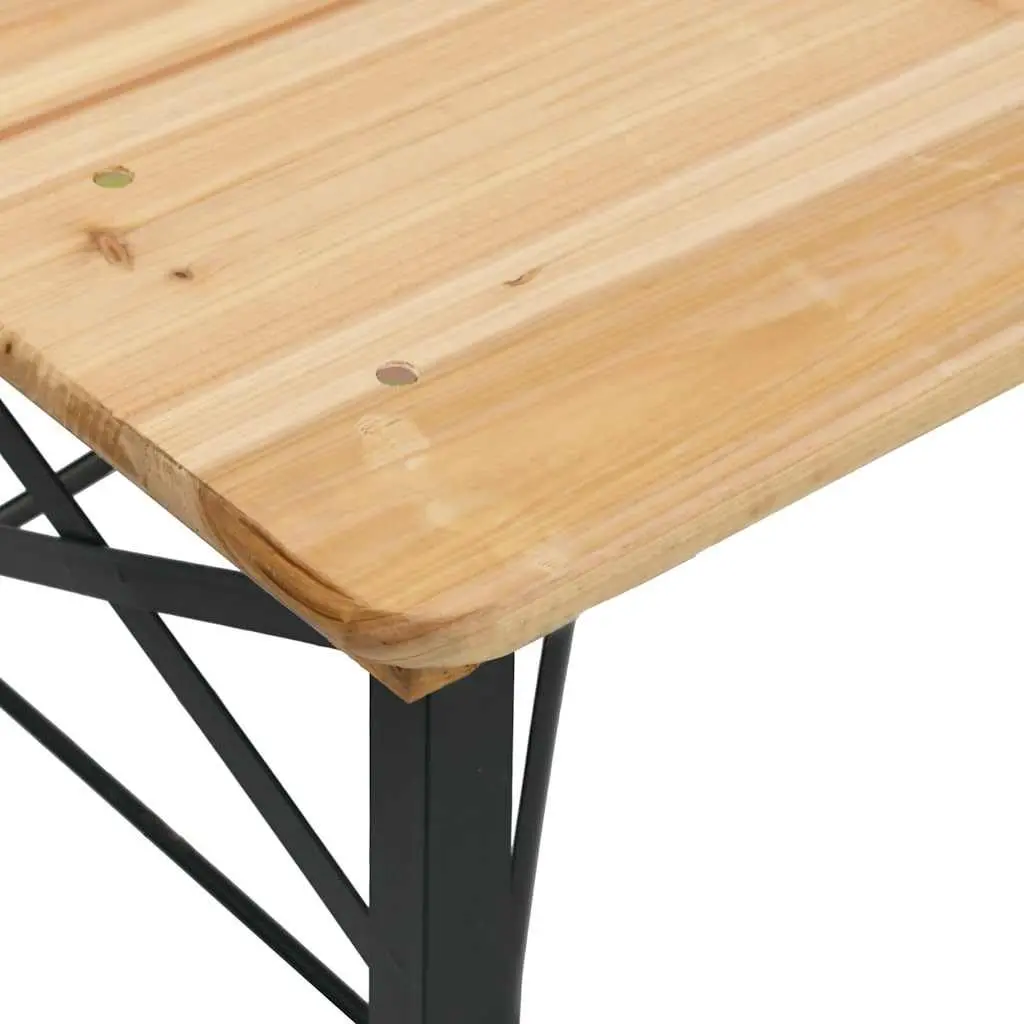3 Piece Folding Beer Table Set Solid Fir Wood Brown