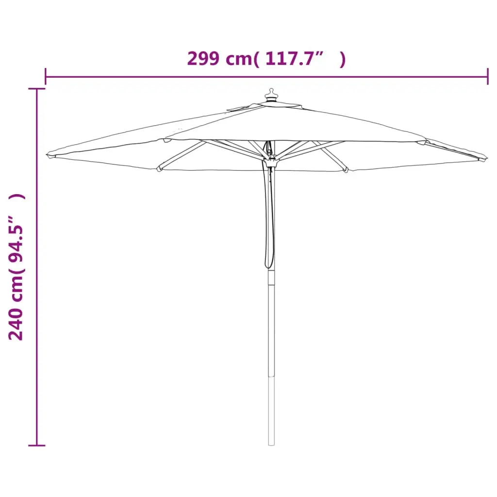 Garden Parasol Polyester Canopy 299x240 cm White Hardwood Pole