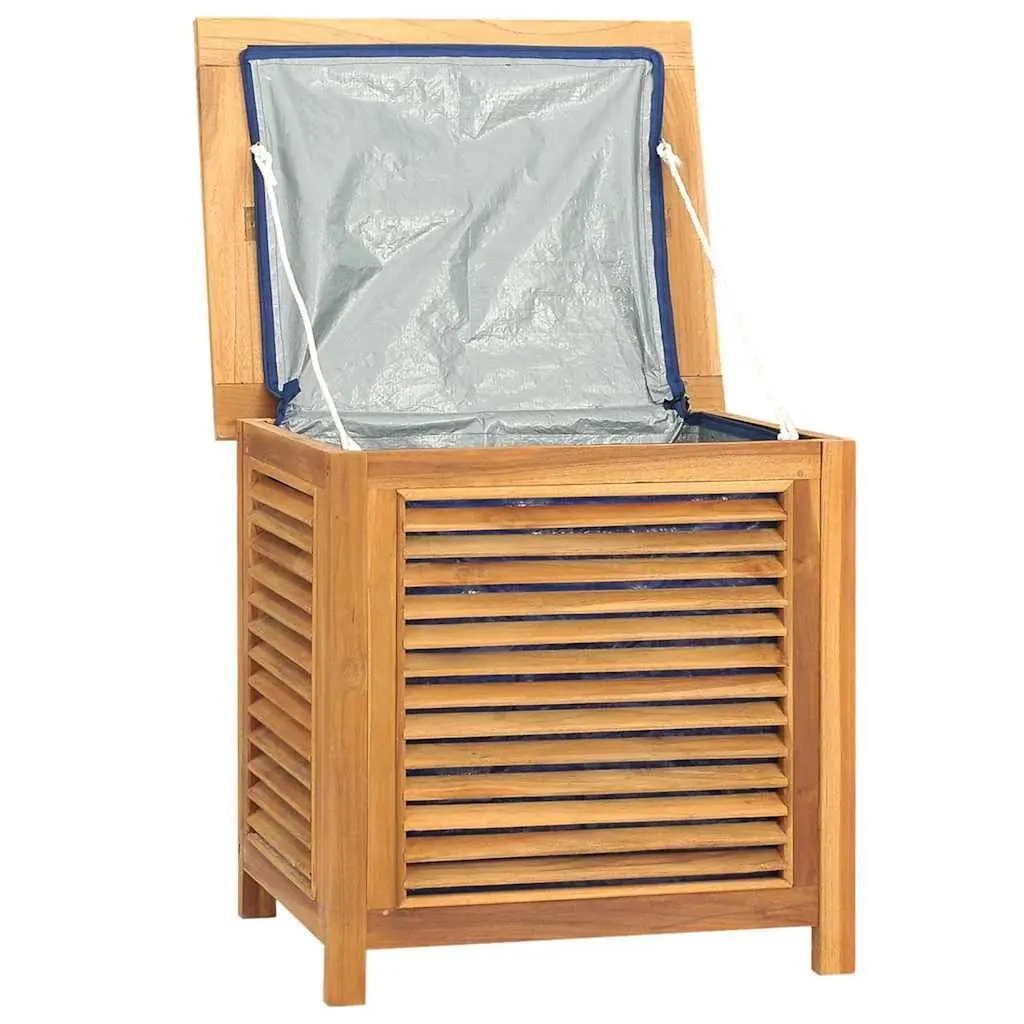 Garden Storage Box Solid Teak Wood 60x50x58cm Outdoor Bench Chest Louvres Design