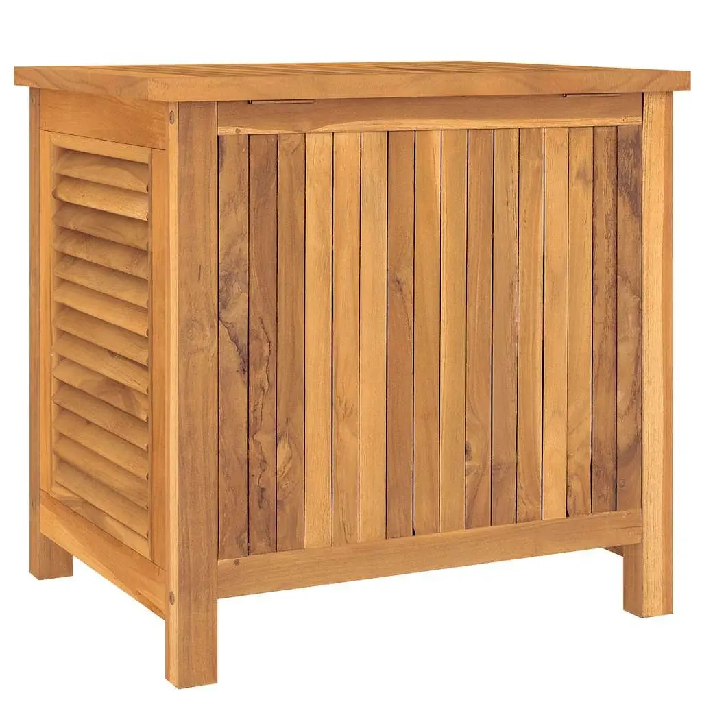 Garden Storage Box Solid Teak Wood 60x50x58cm Outdoor Bench Chest Louvres Design