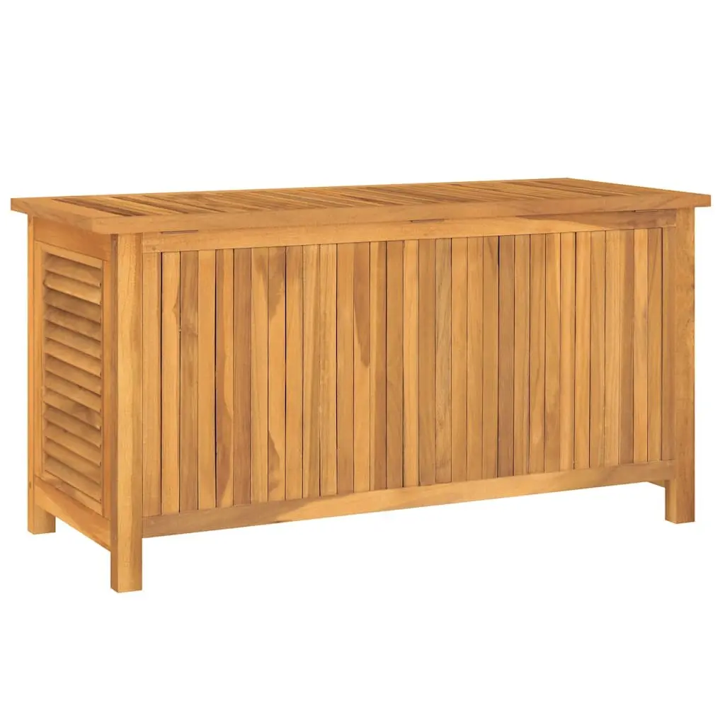 Garden Storage Box Solid Teak Wood Outdoor Bench Chest Louvres Design Brown