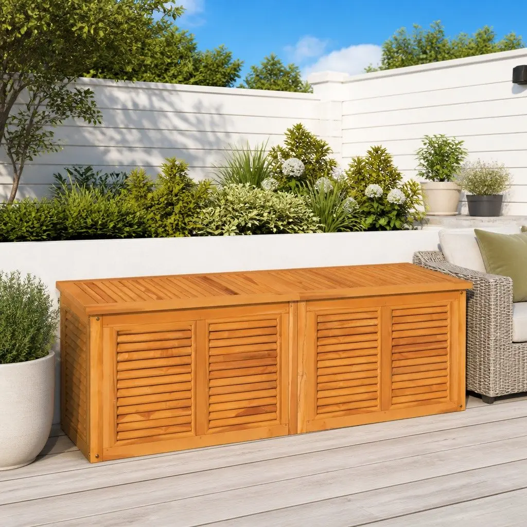 Garden Storage Box Solid Teak Wood 150x50x55cm Brown Outdoor Furniture with Louvres