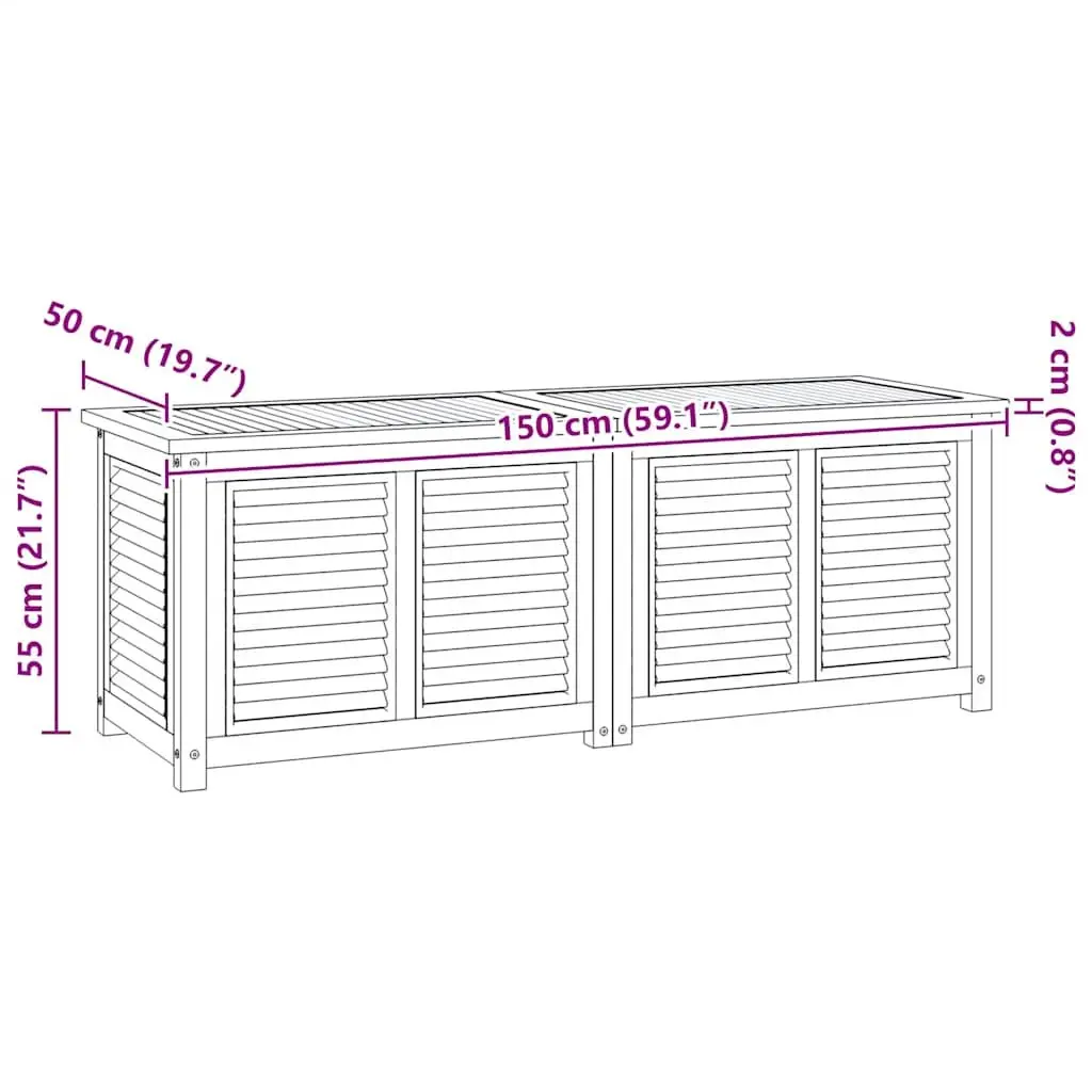 Garden Storage Box Solid Teak Wood 150x50x55cm Brown Outdoor Furniture with Louvres