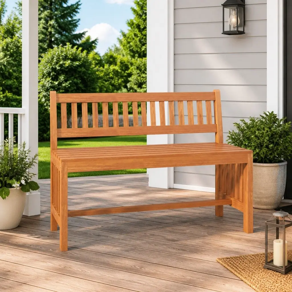 Outdoor Garden Bench Solid Eucalyptus Wood 110cm Brown