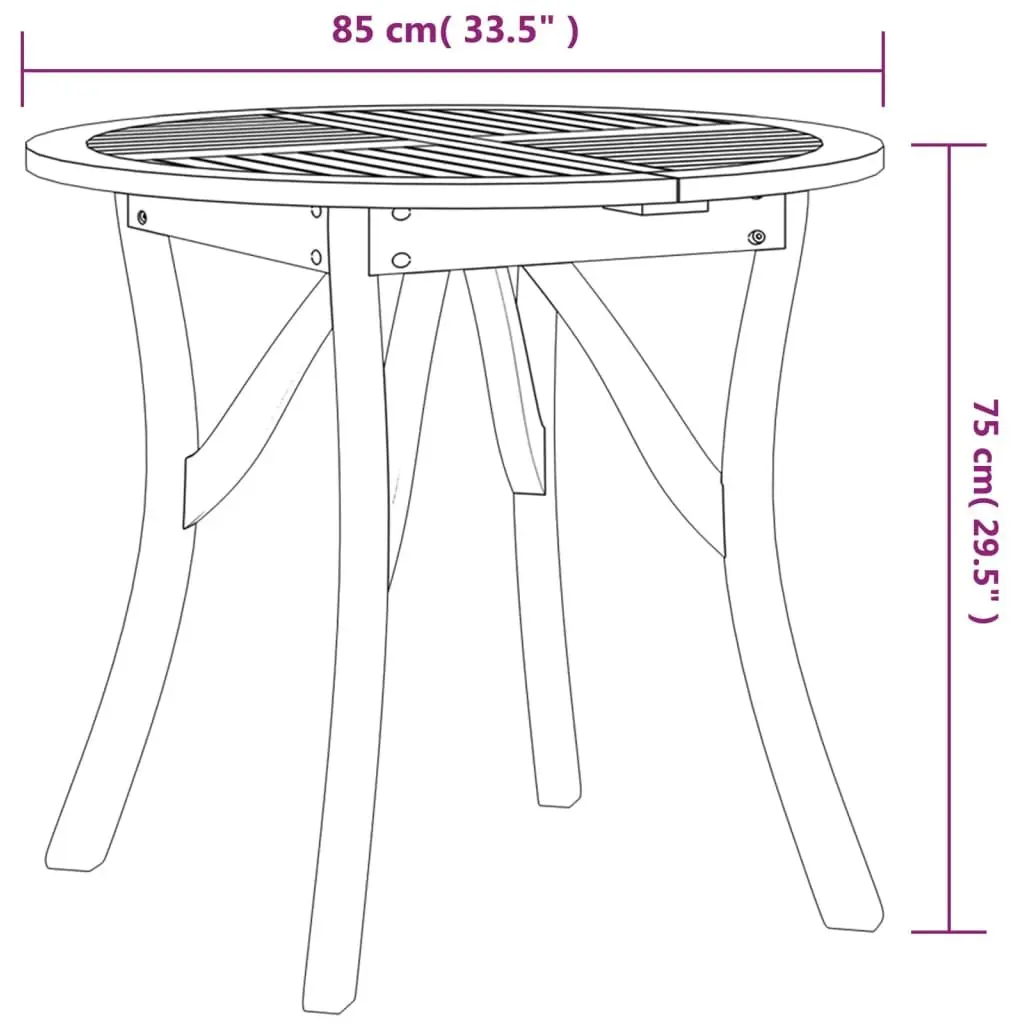 Round 85 cm Garden Table Made of Solid Wood