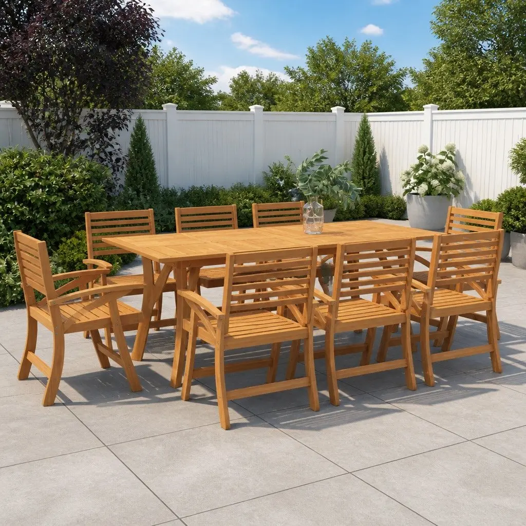 Solid Wood Acacia Garden Dining Table 200x90x75cm Brown Outdoor Furniture