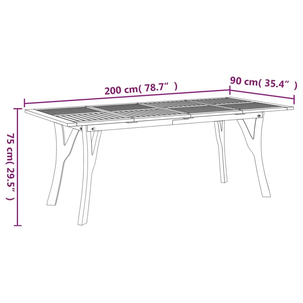 Solid Wood Acacia Garden Dining Table 200x90x75cm Brown Outdoor Furniture