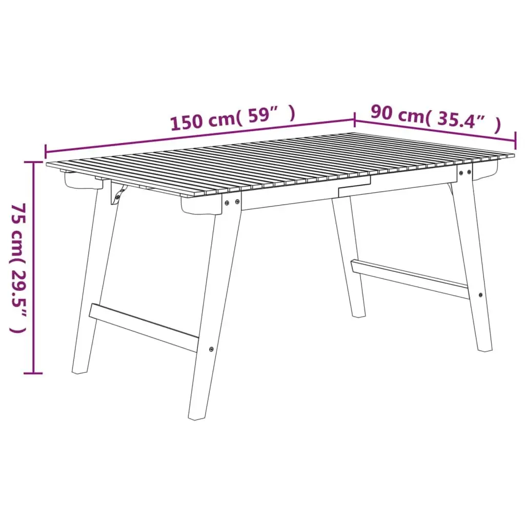 Solid Wood Garden Dining Table 150x90x75cm Acacia Outdoor Patio Furniture
