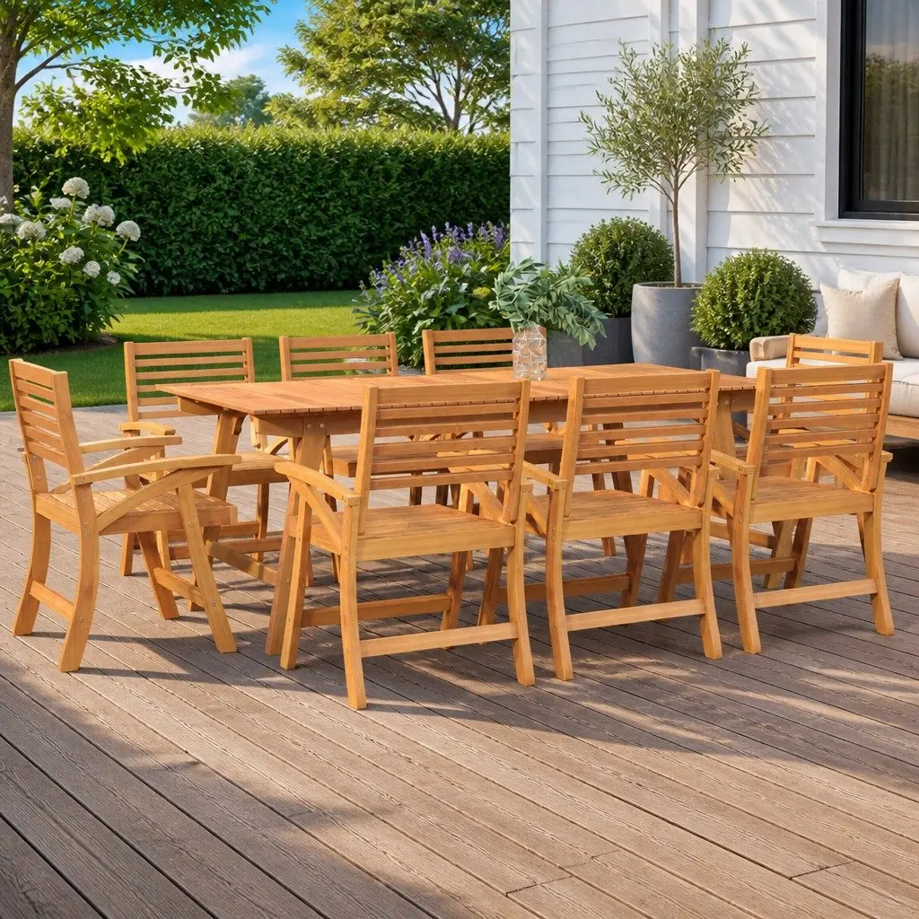 Garden Dining Table Solid Acacia Wood 200x90x75cm Brown Outdoor Patio Furniture