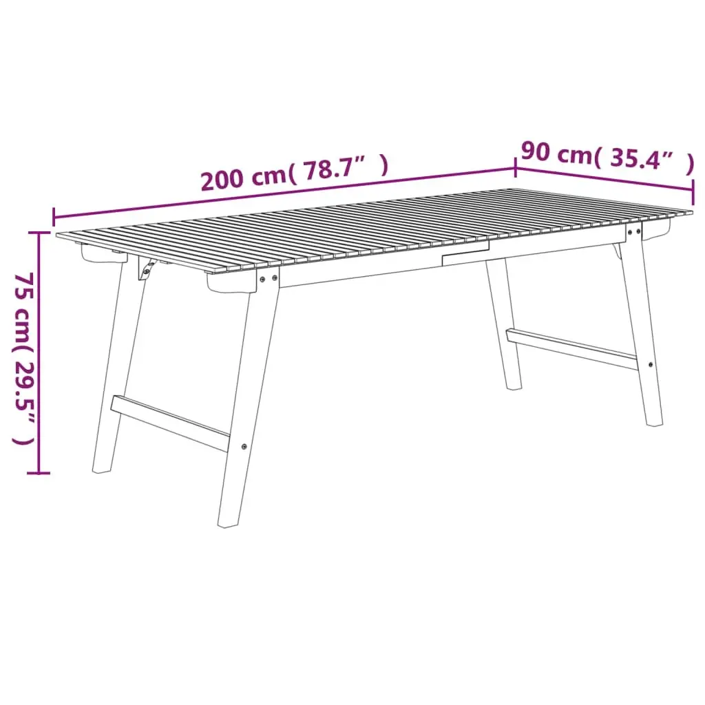 Garden Dining Table Solid Acacia Wood 200x90x75cm Brown Outdoor Patio Furniture