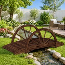 Garden Bridge Outdoor Half-wheel Design Brown Solid Wood Fir Backyard Footbridge