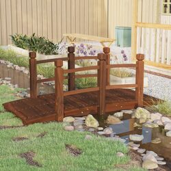 Practical Wooden Garden Bridge with Safety Rails for Home Use 150x67x56cm Brown