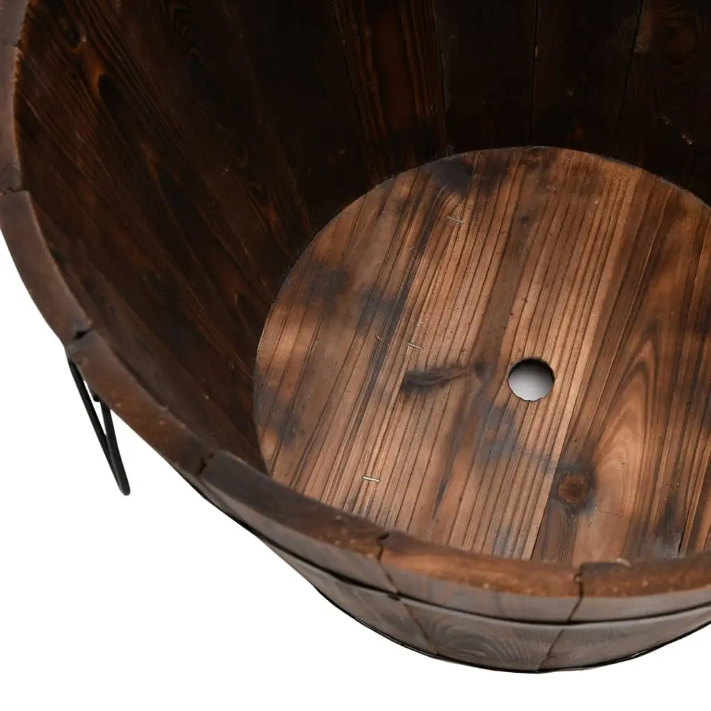 3 Piece Wooden Bucket Planter Set Brown Solid Fir Wood with Metal Handles