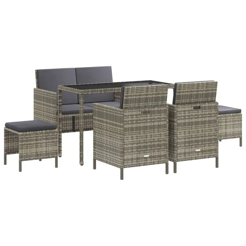 Garden Dining Set 6 Piece PE Rattan Outdoor Furniture Grey with Cushions