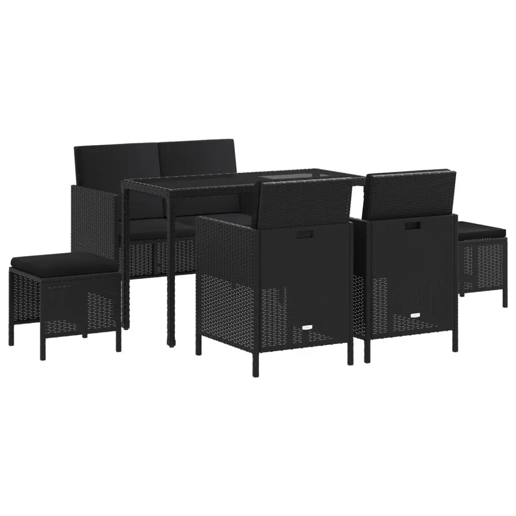 Garden Dining Set 6 Piece Modular Outdoor Furniture Black PE Poly Rattan with Cushions