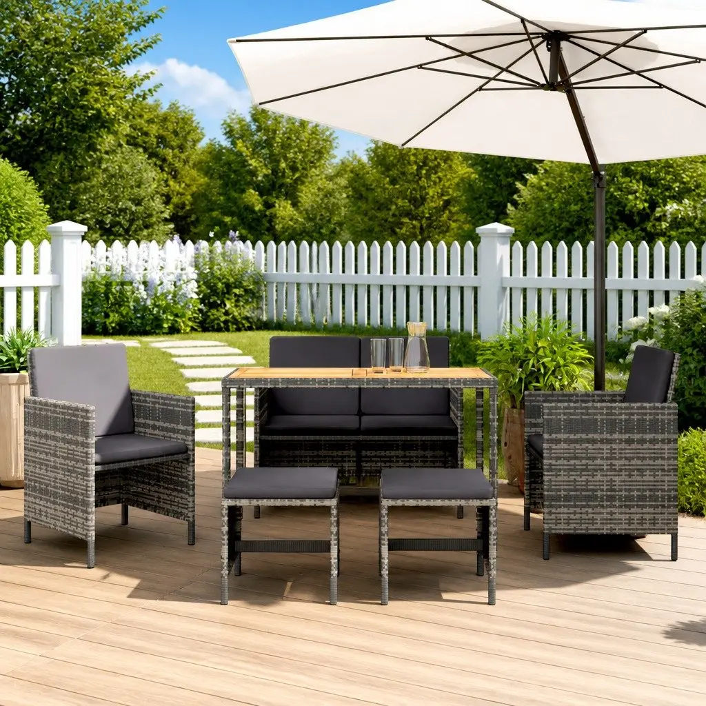 Garden Dining Set Outdoor Furniture 6 Piece Grey Rattan Modular Chairs Table with Cushions