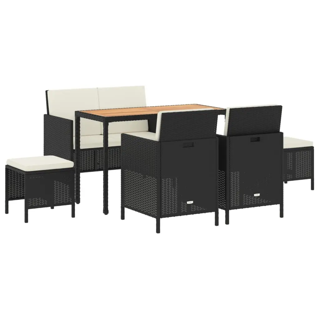 Garden Dining Set 6 Piece Outdoor Furniture with Cushions Black Rattan