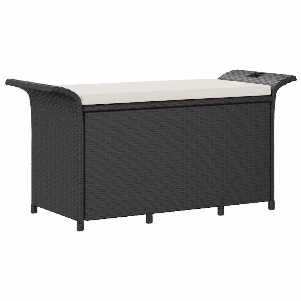Garden Bench with Storage PE Rattan 116 x 46 x 57 cm Black Powder-coated Steel Frame