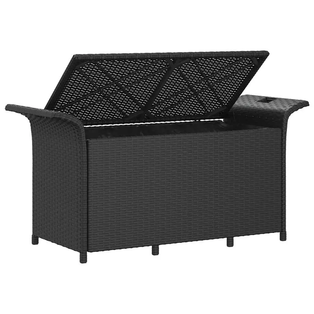 Garden Bench with Storage PE Rattan 116 x 46 x 57 cm Black Powder-coated Steel Frame