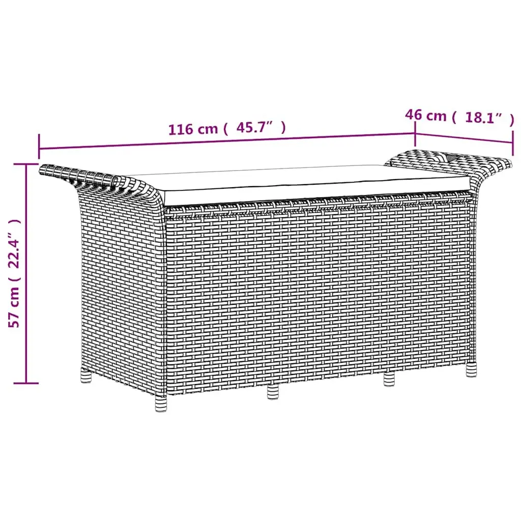 Garden Bench with Storage PE Rattan 116 x 46 x 57 cm Black Powder-coated Steel Frame
