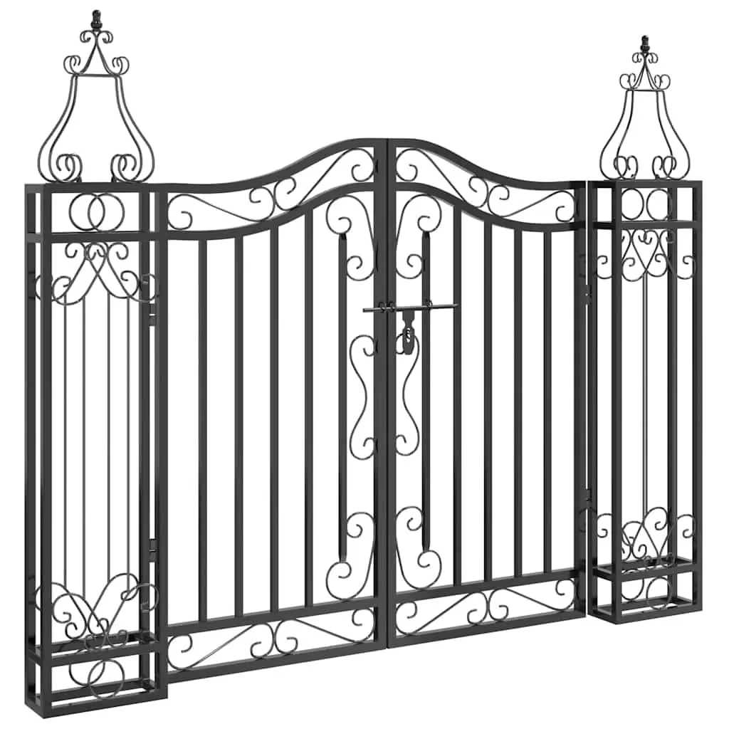 Garden Gate Wrought Iron 121x100cm Black Ornamental Fence Entryway