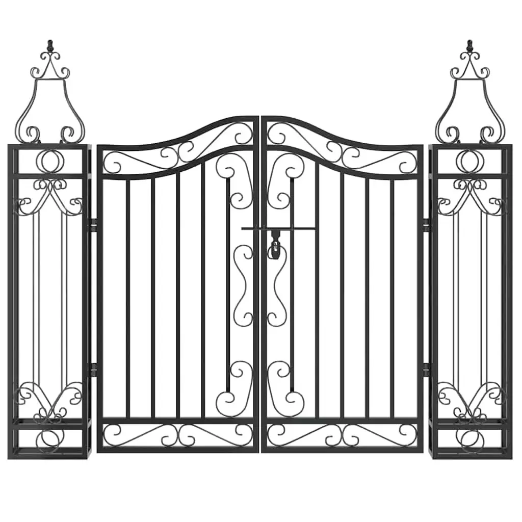 Garden Gate Wrought Iron 121x100cm Black Ornamental Fence Entryway