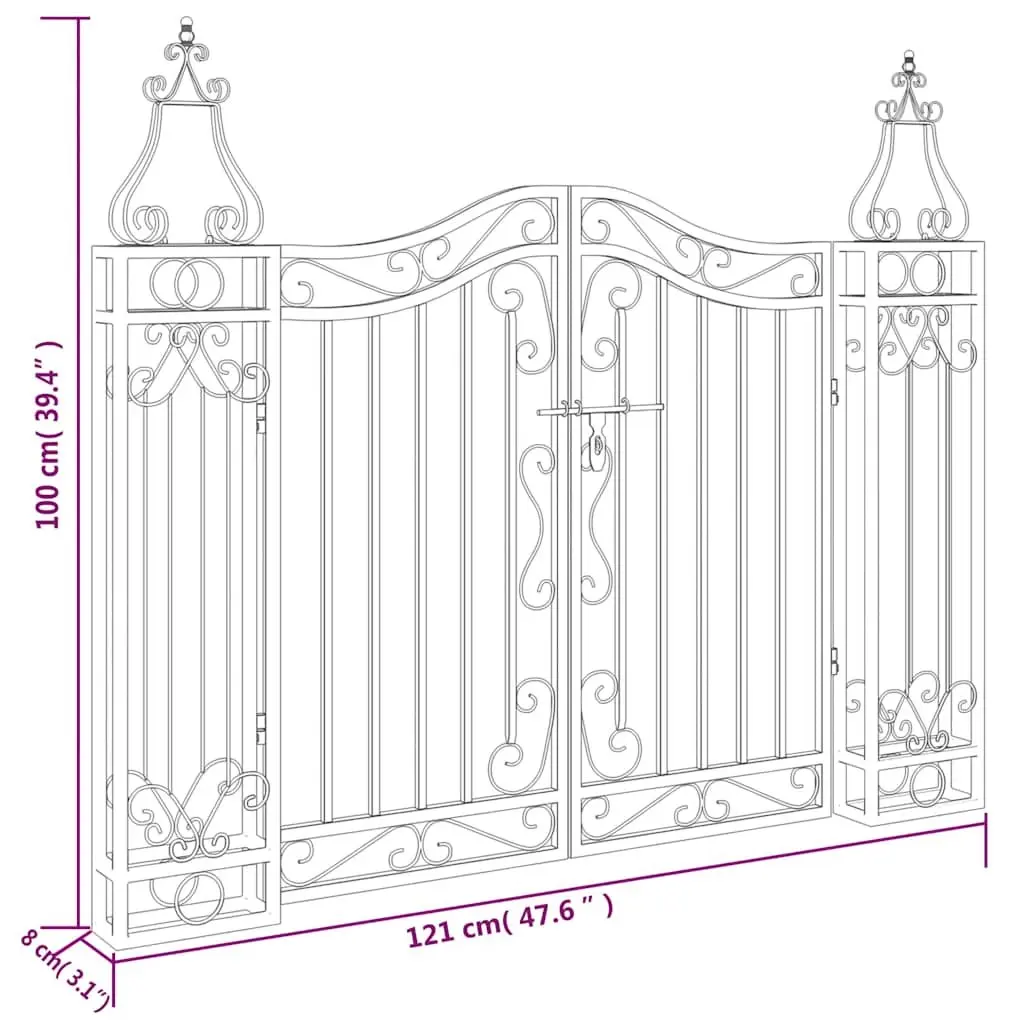 Garden Gate Wrought Iron 121x100cm Black Ornamental Fence Entryway