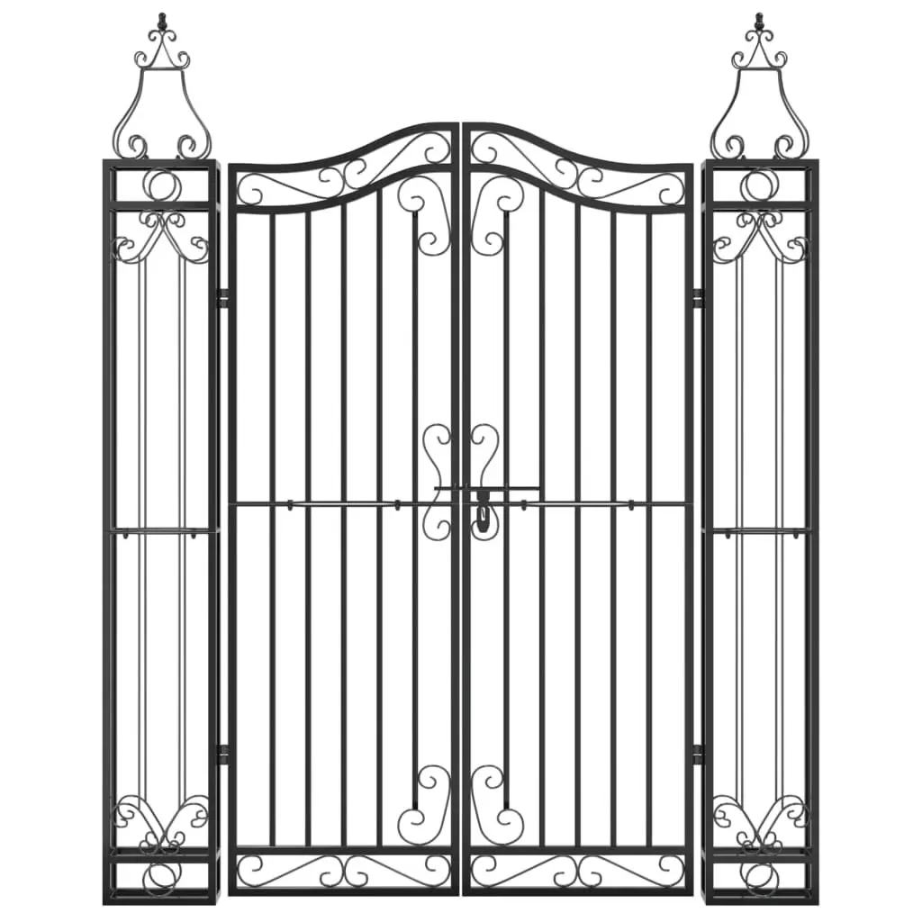 Garden Gate Wrought Iron Black 121W x 150H cm Ornamental Fencing Barrier Outdoor Patio