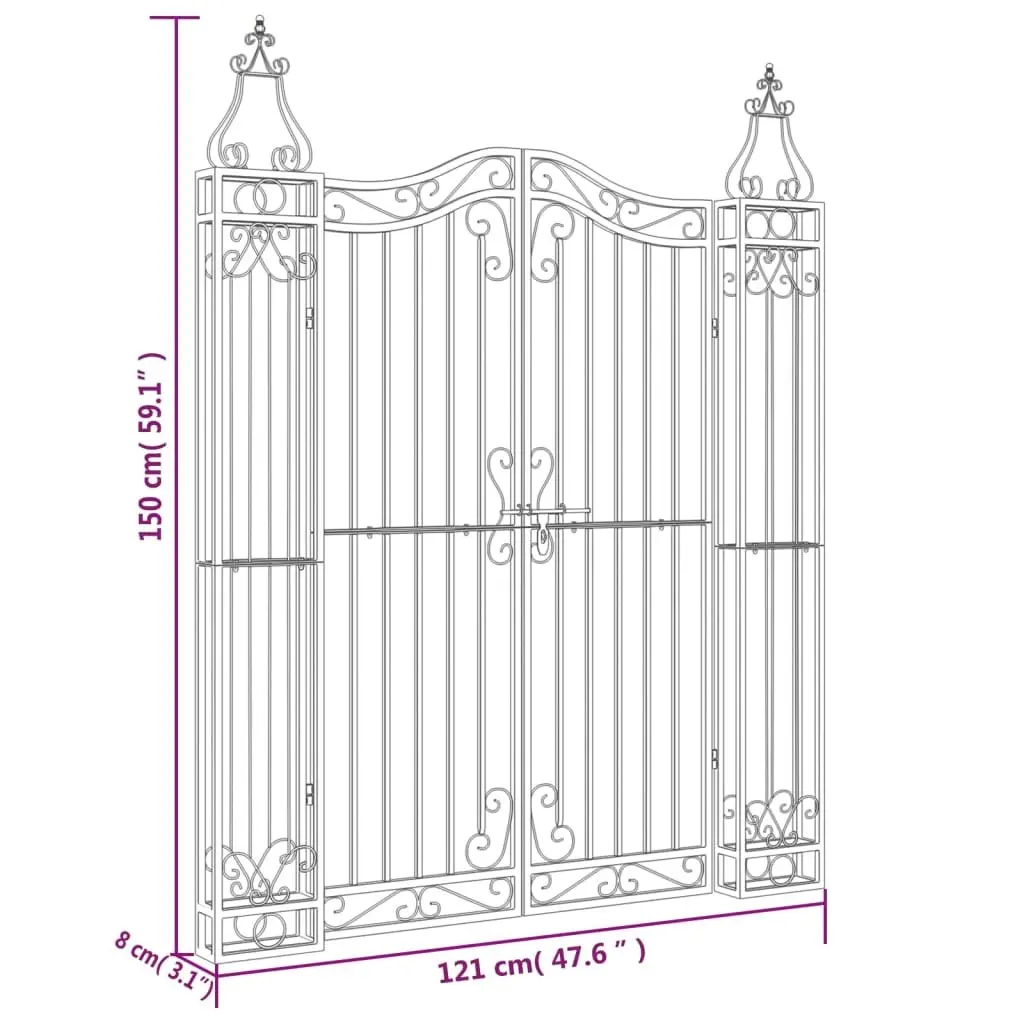 Garden Gate Wrought Iron Black 121W x 150H cm Ornamental Fencing Barrier Outdoor Patio