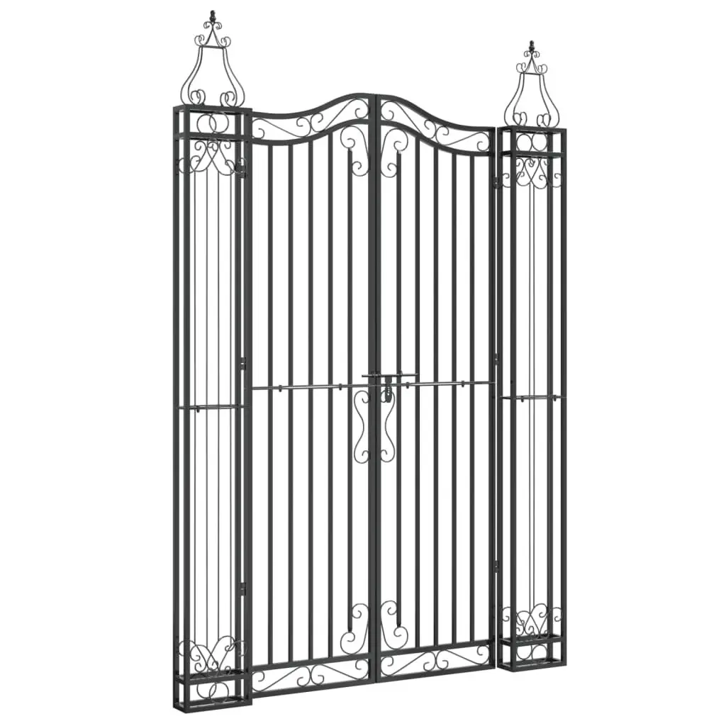 Garden Gate Wrought Iron 121x180cm Black Ornamental Fence Entryway
