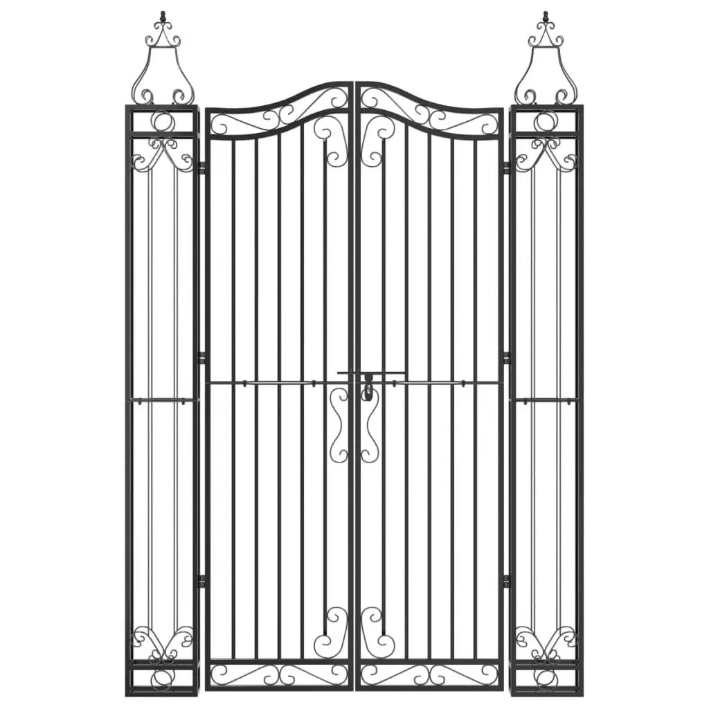 Garden Gate Wrought Iron 121x180cm Black Ornamental Fence Entryway
