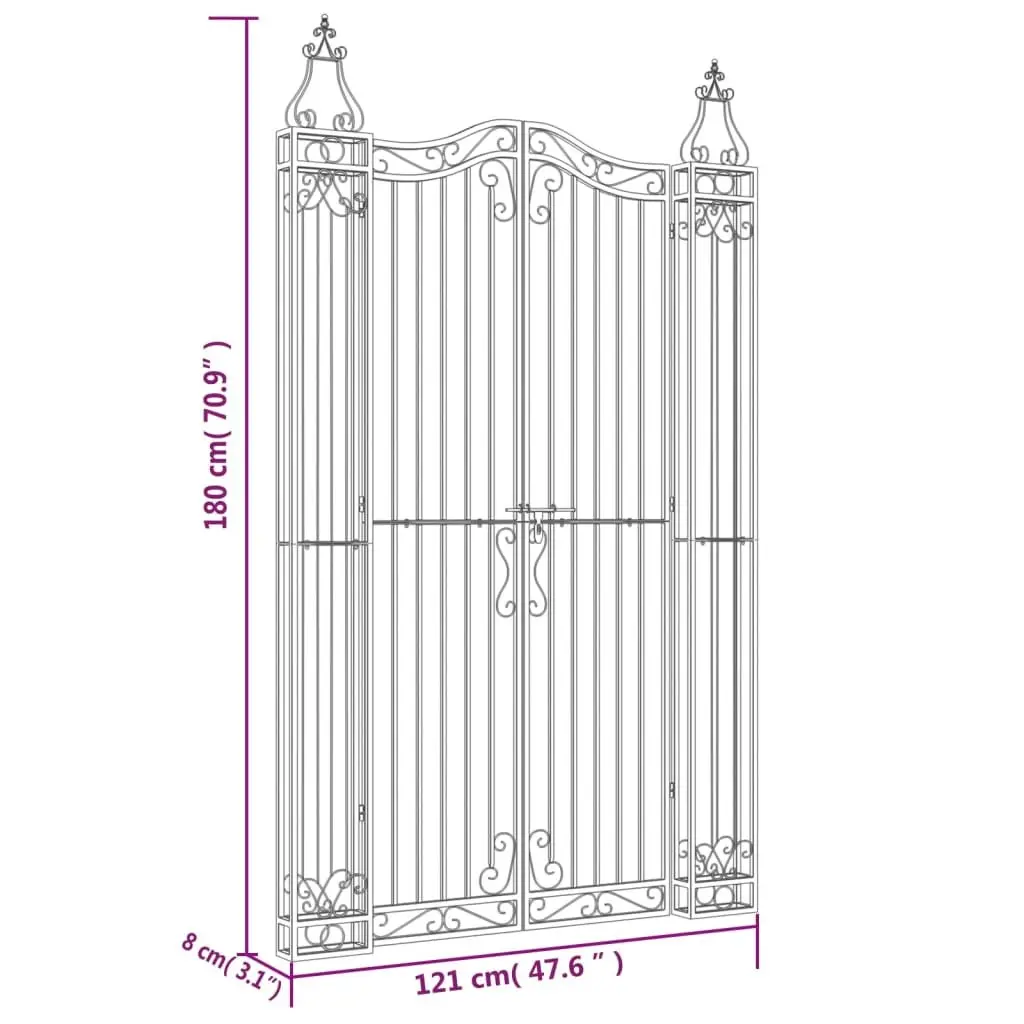 Garden Gate Wrought Iron 121x180cm Black Ornamental Fence Entryway