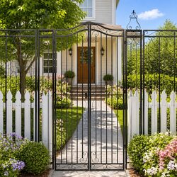 Practical Black Wrought Iron Garden Gate for Home Use