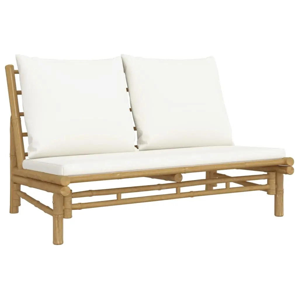 Bamboo Outdoor Bench with Backrest Cream Cushions Patio Seating