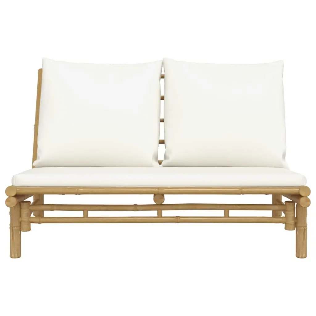 Bamboo Outdoor Bench with Backrest Cream Cushions Patio Seating