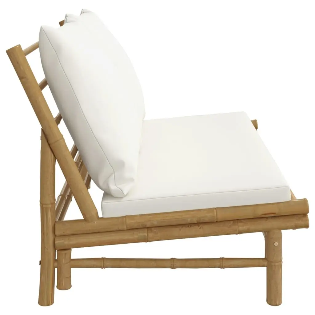 Bamboo Outdoor Bench with Backrest Cream Cushions Patio Seating