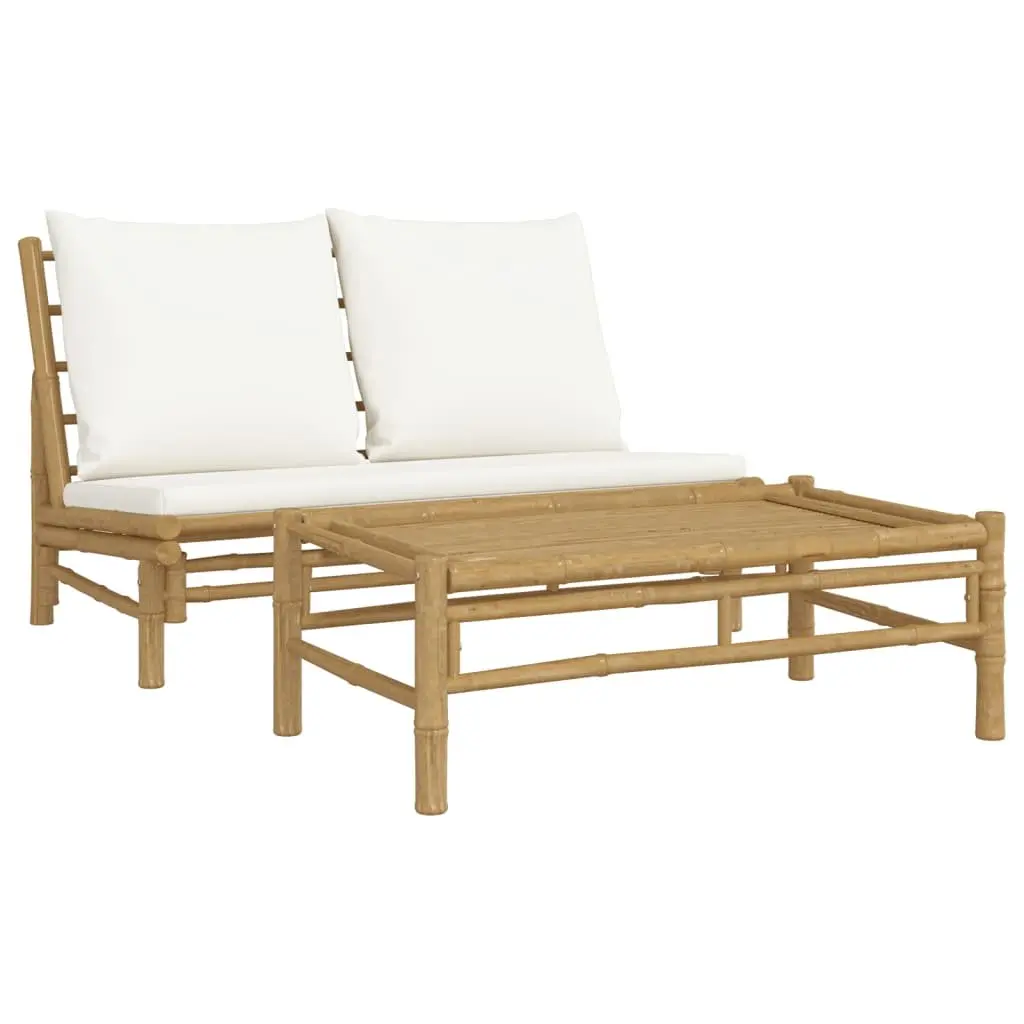 Outdoor Garden Lounge Set 2 Piece Bamboo Sectional Sofa with Cushions