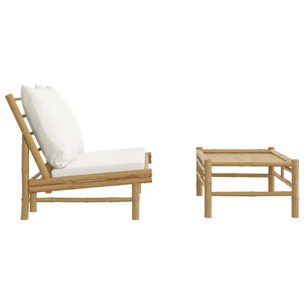 Outdoor Garden Lounge Set 2 Piece Bamboo Sectional Sofa with Cushions