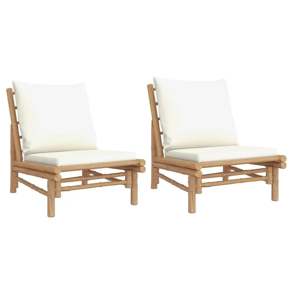 Outdoor Garden Chairs 2 Piece Set with Cushions Bamboo Patio Seating Backrest