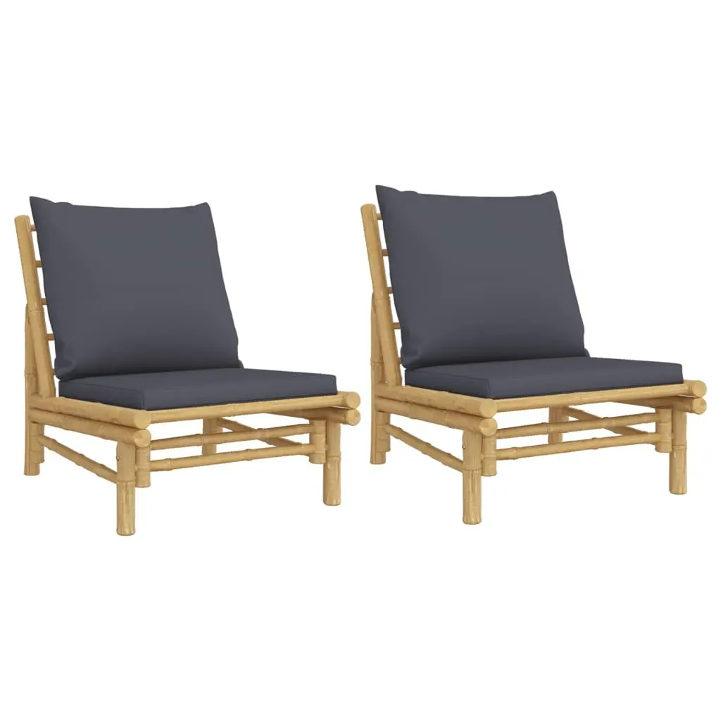 Bamboo Outdoor Chairs Set 2 Pieces Cushioned Grey Patio Seating