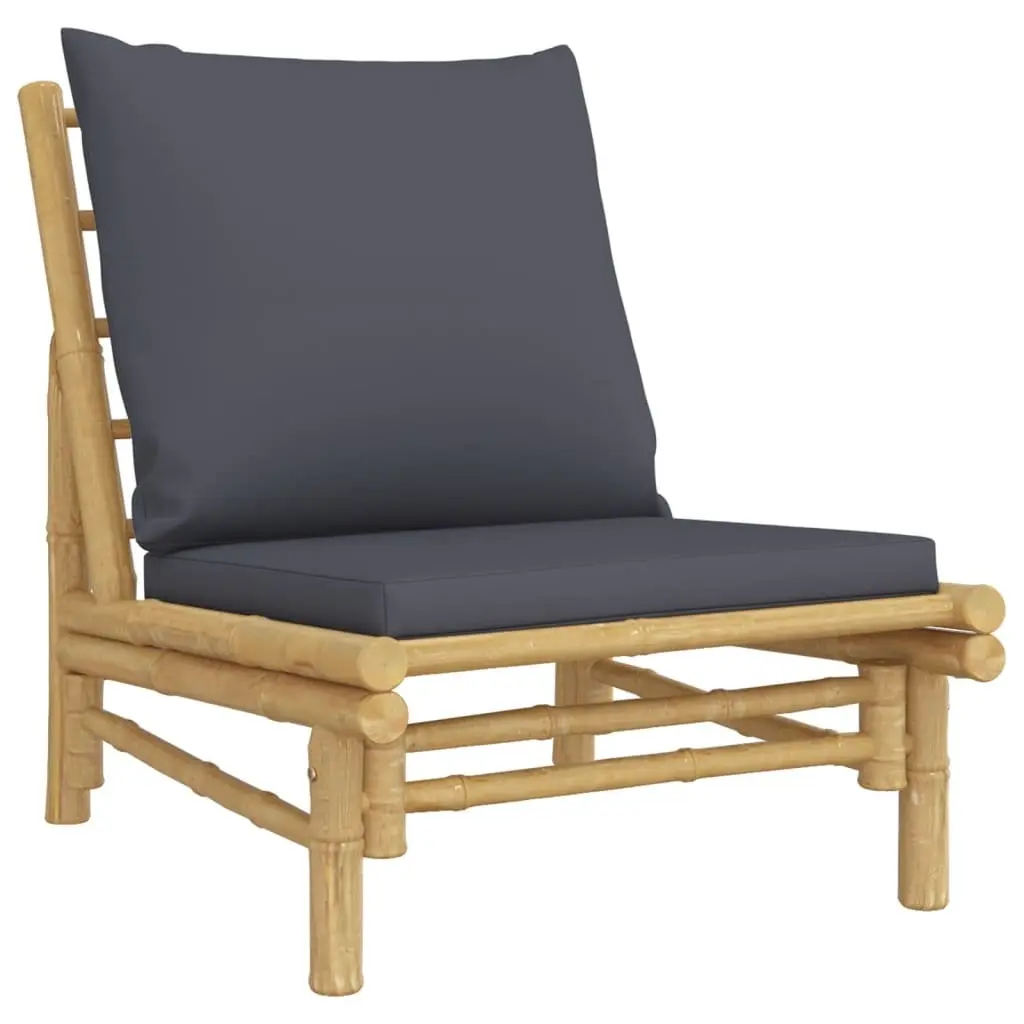 Bamboo Outdoor Chairs Set 2 Pieces Cushioned Grey Patio Seating