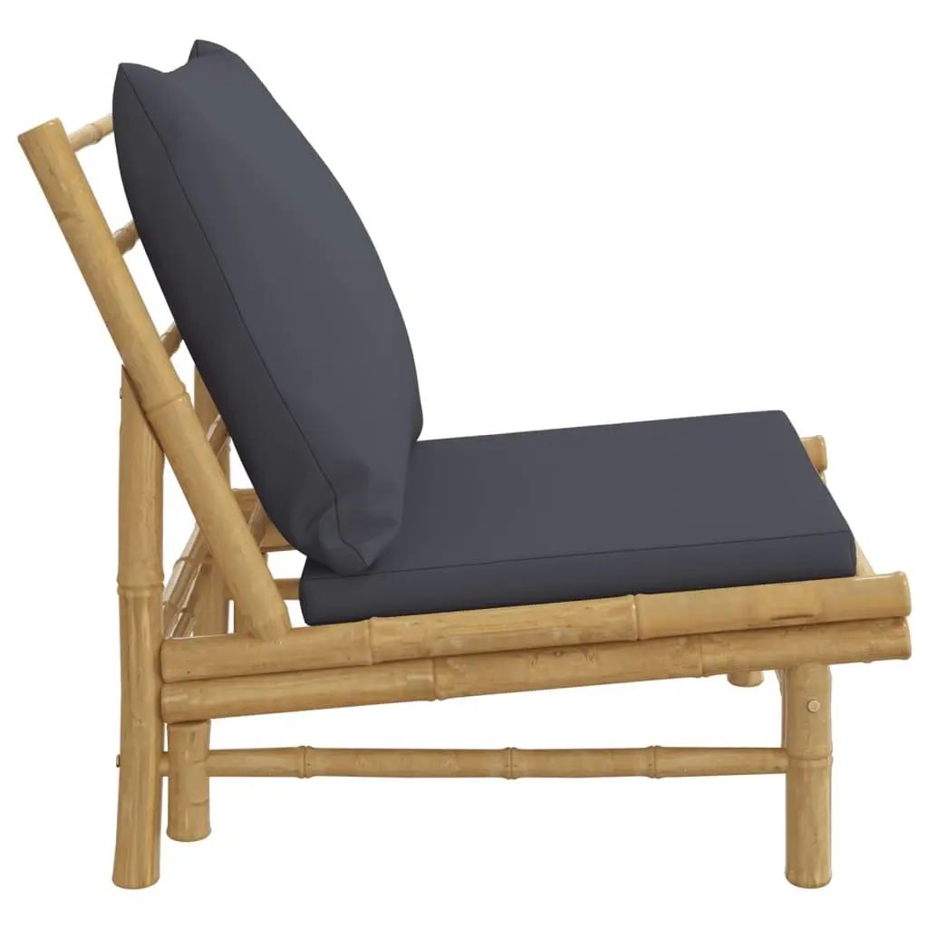 Bamboo Outdoor Chairs Set 2 Pieces Cushioned Grey Patio Seating