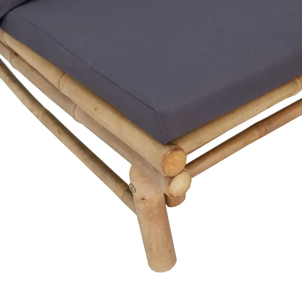 Bamboo Outdoor Chairs Set 2 Pieces Cushioned Grey Patio Seating